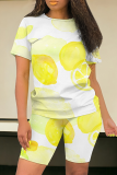 Pink Casual Print Patchwork O Neck Short Sleeve Two Pieces