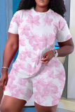 Pink Casual Print Patchwork O Neck Short Sleeve Two Pieces
