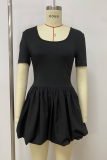 Black Sexy Solid Color Patchwork Square Neck Bud Dresses