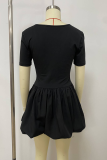 Black Sexy Solid Color Patchwork Square Neck Bud Dresses