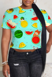Orange Casual Print Patchwork O Neck T-Shirts