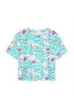 Turquoise Casual Print Patchwork O Neck T-Shirts