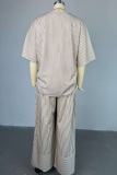 Earth Yellow Casual Stripe Draw String V Neck Short Sleeve Two Pieces
