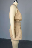 Khaki Casual Solid Color Pocket Oblique Collar Two Pieces