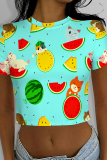 Orange Casual Print Patchwork O Neck T-Shirts