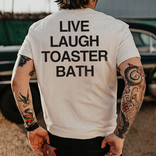 White LIVE LAUGH TOASTER BATH PRINTED MEN'S T-SHIRT