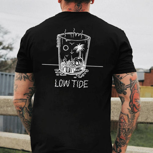 Black LOW TIDE DOUBLE SIDE PRINTED MEN'S T-SHIRT