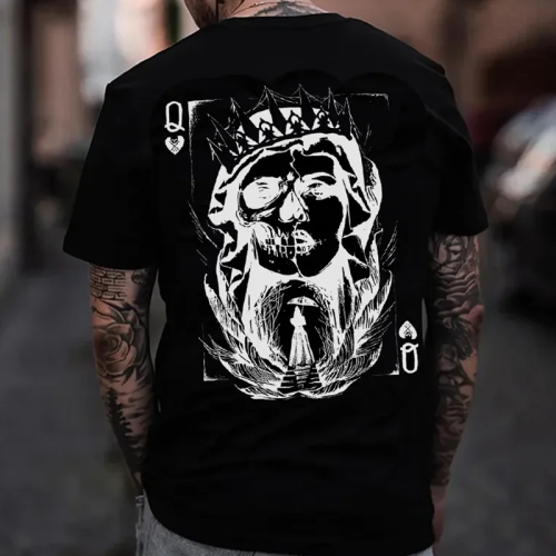 Black POKER Q GLOOMY QUEEN PRINTED MEN'S T-SHIRT