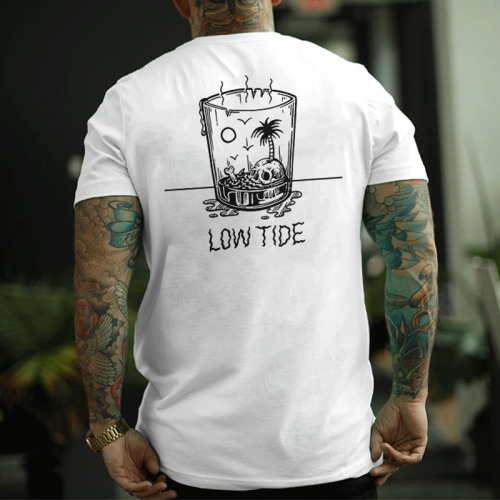 White LOW TIDE DOUBLE SIDE PRINTED MEN'S T-SHIRT