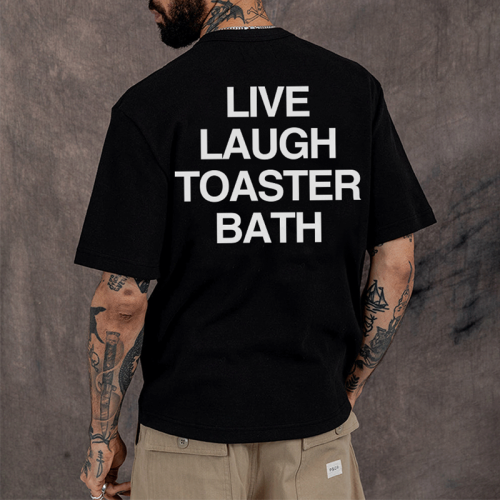 Black LIVE LAUGH TOASTER BATH PRINTED MEN'S T-SHIRT