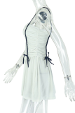 White Sexy Solid Color Ruched Spaghetti Strap A Line Dresses