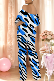 Light Purple Casual Print Off Shoulder Loose Jumpsuits