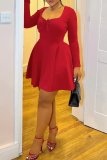 Black Sexy Solid Color Patchwork U Neck A Line Plus Size Dresses