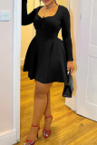 Black Sexy Solid Color Patchwork U Neck A Line Plus Size Dresses