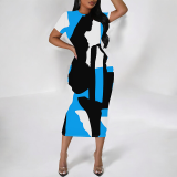 Rose Red Elegant Print Patchwork Wrapped Skirt Dresses
