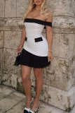 White Casual Contrast Off Shoulder Wrapped Skirt Dresses