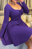 Black Sexy Solid Color Patchwork U Neck A Line Plus Size Dresses