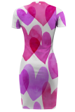 Pink Sexy Print Slit O Neck Wrapped Skirt Dresses