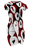 Pink Sexy Print Slit O Neck Wrapped Skirt Dresses