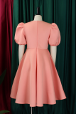 Light Pink Elegant Solid Color Zipper O Neck Evening Dresses