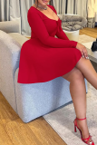 Black Sexy Solid Color Patchwork U Neck A Line Plus Size Dresses