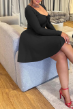 Black Sexy Solid Color Patchwork U Neck A Line Plus Size Dresses
