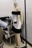 White Casual Contrast Off Shoulder Wrapped Skirt Dresses