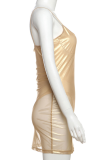 Gold Sexy Solid Color Spaghetti Strap Sheath Dresses