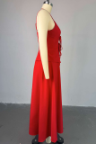Red Sexy Solid Color Strap Design Spaghetti Strap Sleeveless Two Pieces