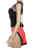 Red Sexy Print High Slit V Neck Sleeveless Two Pieces
