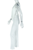 White Sexy Solid Color Backless Deep V Neck Sleeveless Two Pieces