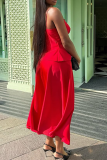 Red Sexy Solid Color Strap Design Spaghetti Strap Sleeveless Two Pieces