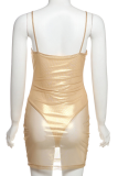 Gold Sexy Solid Color Spaghetti Strap Sheath Dresses
