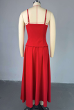 Red Sexy Solid Color Strap Design Spaghetti Strap Sleeveless Two Pieces
