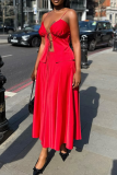 Red Sexy Solid Color Strap Design Spaghetti Strap Sleeveless Two Pieces
