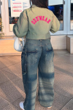 Blue Casual Solid Color Patchwork Mid Waist Loose Denim Jeans