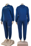 Black Casual Letters Pocket Hooded Plus Size Two Pieces