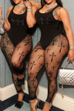 Black Sexy Solid Color Hollow Out Lingerie