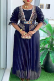 Green Elegant Solid Color Hot Drill Pleated Asymmetrical Collar Long Plus Size Dresses