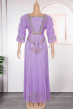 Green Elegant Solid Color Hot Drill Pleated Asymmetrical Collar Long Plus Size Dresses