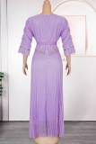 Green Elegant Solid Color Hot Drill Pleated Asymmetrical Collar Long Plus Size Dresses