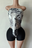 Black Sexy Print Patchwork Strapless Two Pieces