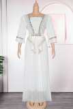 Green Elegant Solid Color Hot Drill Pleated Asymmetrical Collar Long Plus Size Dresses