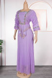 Green Elegant Solid Color Hot Drill Pleated Asymmetrical Collar Long Plus Size Dresses