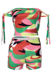 Red Sexy Print Patchwork Off Shoulder Two Pieces