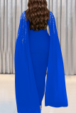 Black Celebrities Prom Solid Color Hot Drill Asymmetrical Collar Long Dresses