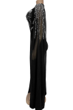 Black Celebrities Prom Solid Color Hot Drill Asymmetrical Collar Long Dresses