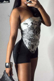 Black Sexy Print Patchwork Strapless Two Pieces