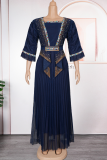 Green Elegant Solid Color Hot Drill Pleated Asymmetrical Collar Long Plus Size Dresses