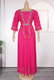 Green Elegant Solid Color Hot Drill Pleated Asymmetrical Collar Long Plus Size Dresses